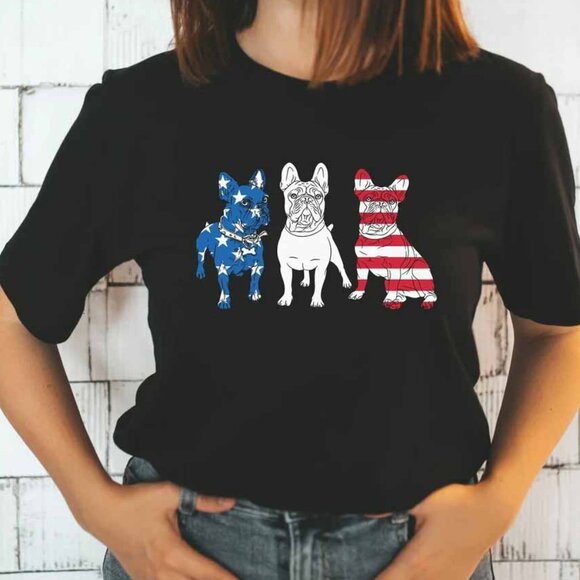 American Flag Dog T-Shirt, 4th of July Shirt, French Bulldog Lover TShirt - Picture 1 of 5